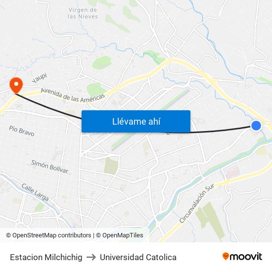 Estacion Milchichig to Universidad Catolica map