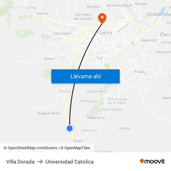 Villa Dorada to Universidad Catolica map