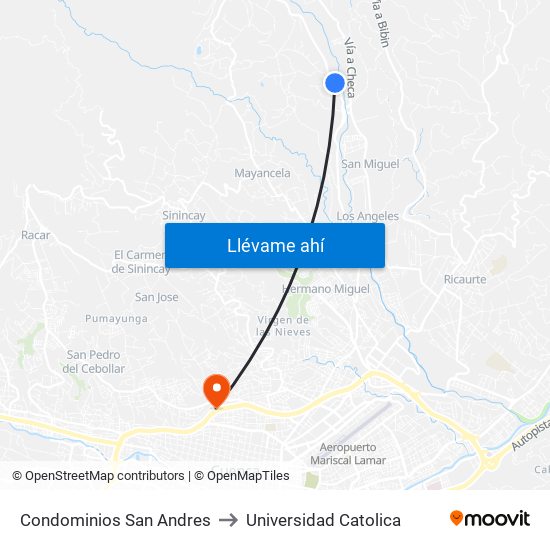 Condominios San Andres to Universidad Catolica map