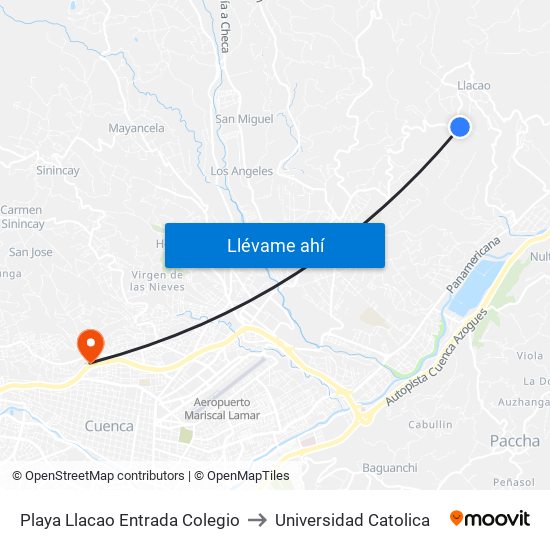 Playa Llacao Entrada Colegio to Universidad Catolica map