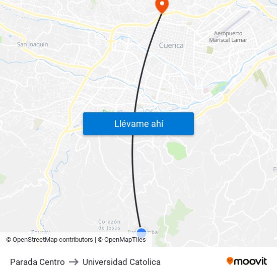 Parada Centro to Universidad Catolica map