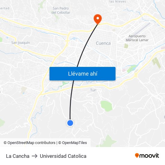 La Cancha to Universidad Catolica map