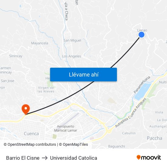 Barrio El Cisne to Universidad Catolica map