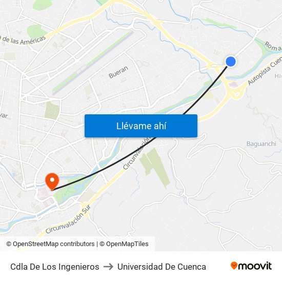 Cdla De Los Ingenieros to Universidad De Cuenca map