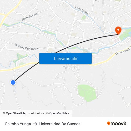 Chimbo Yunga to Universidad De Cuenca map