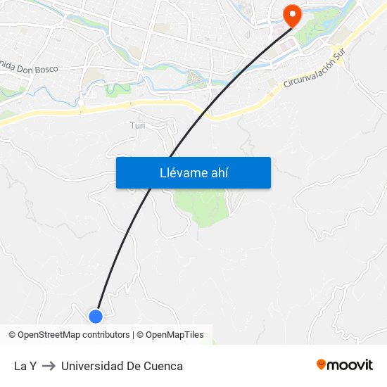 La Y to Universidad De Cuenca map