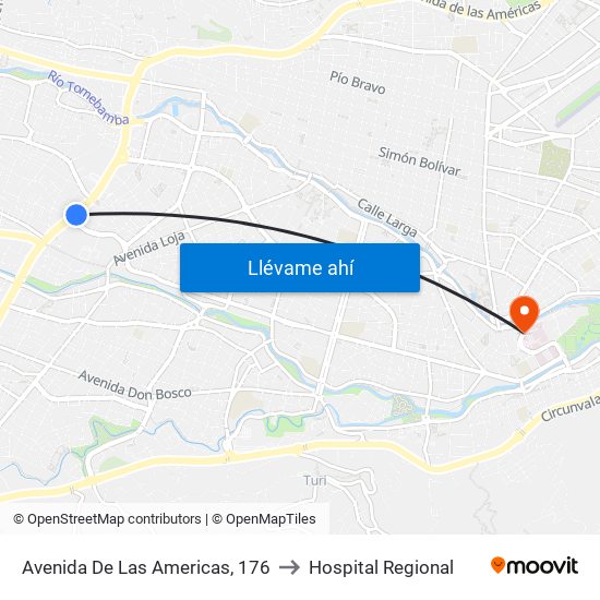 Avenida De Las Americas, 176 to Hospital Regional map