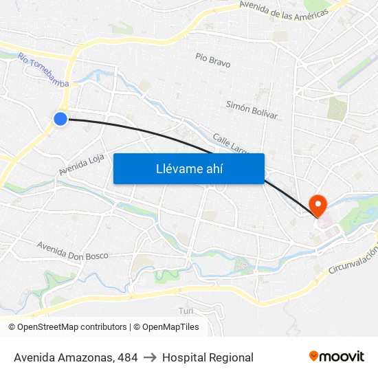 Avenida Amazonas, 484 to Hospital Regional map