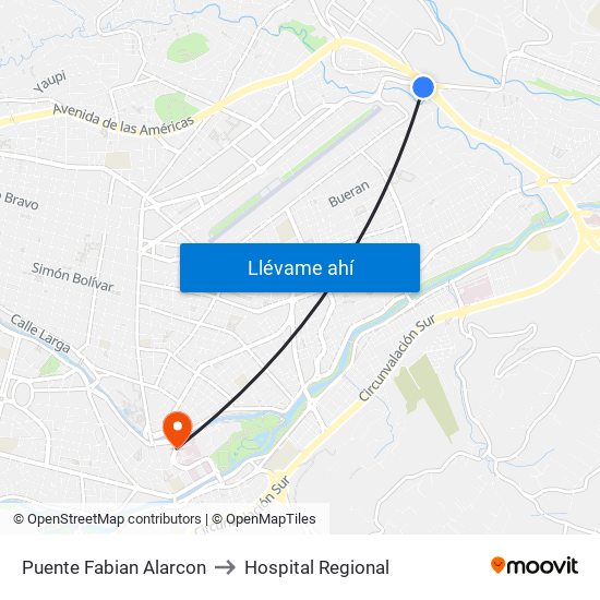 Puente Fabian Alarcon to Hospital Regional map