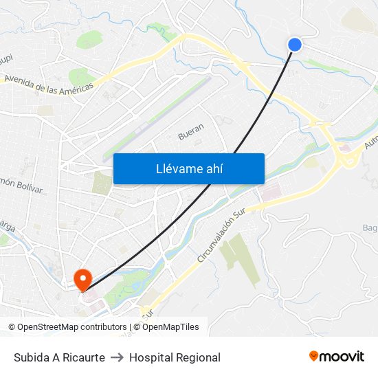 Subida A Ricaurte to Hospital Regional map