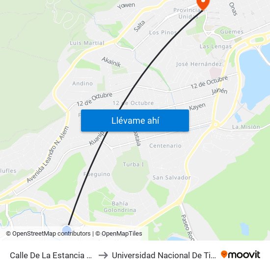 Calle De La Estancia Y Calle De La Pradera to Universidad Nacional De Tierra Del Fuego (U.N.T.D.F.) map