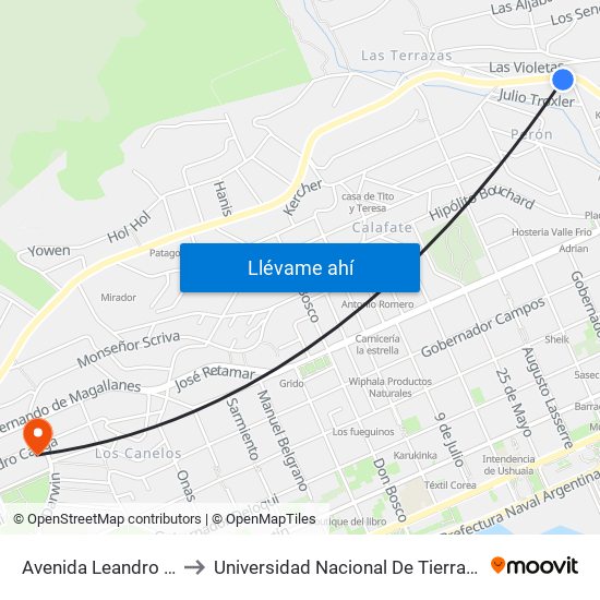 Avenida Leandro N. Alem, 212 to Universidad Nacional De Tierra Del Fuego (U.N.T.D.F.) map