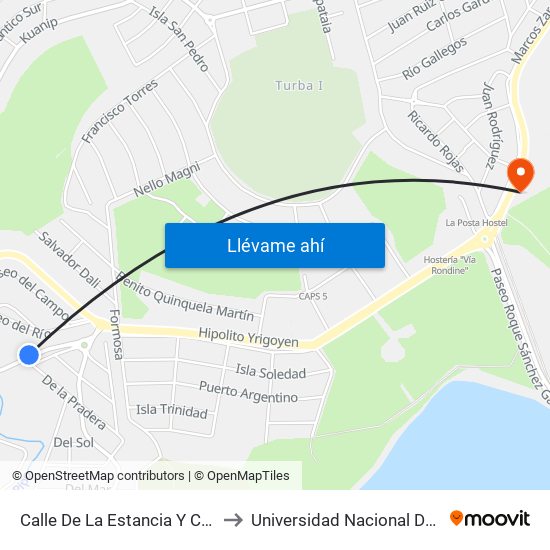 Calle De La Estancia Y Calle De La Pradera to Universidad Nacional De Tierra Del Fuego map