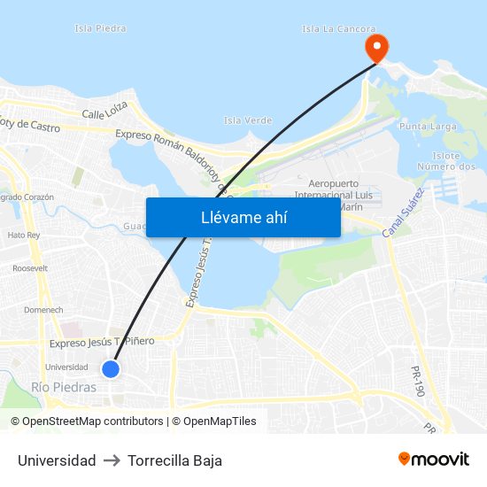Universidad to Torrecilla Baja map