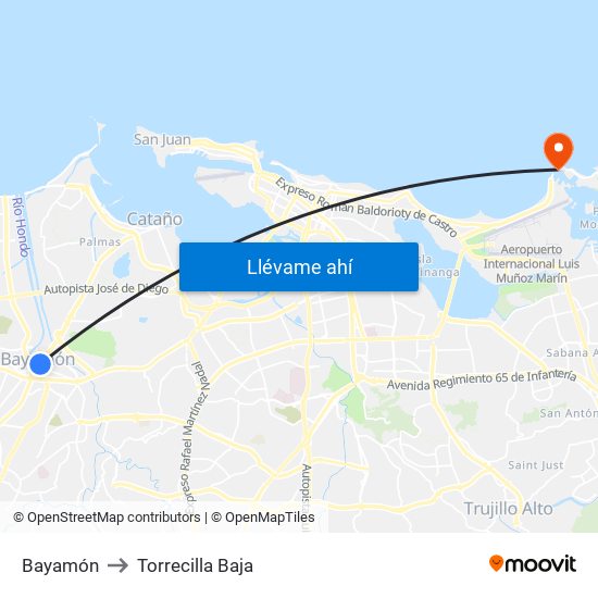 Bayamón to Torrecilla Baja map