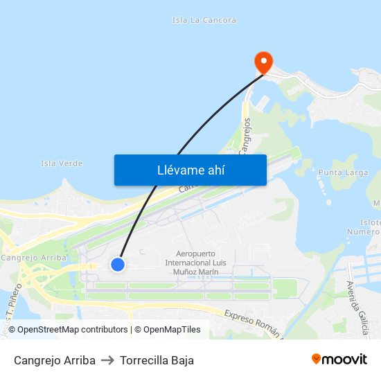 Cangrejo Arriba to Torrecilla Baja map