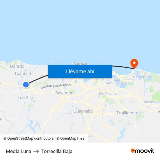 Media Luna to Torrecilla Baja map