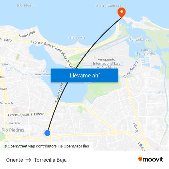 Oriente to Torrecilla Baja map