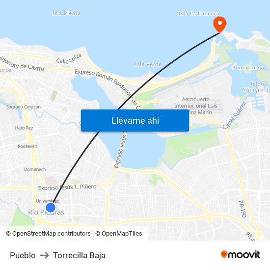 Pueblo to Torrecilla Baja map