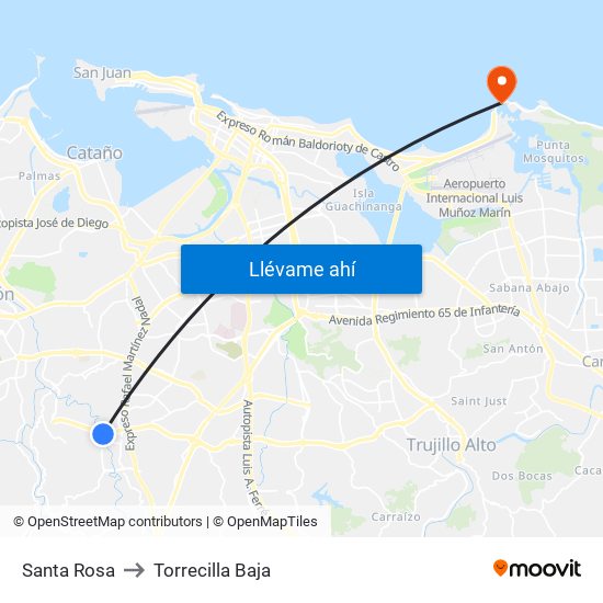 Santa Rosa to Torrecilla Baja map