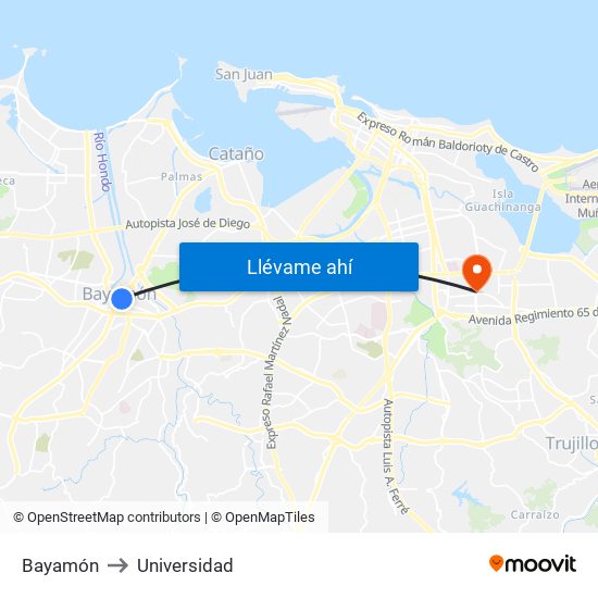 Bayamón to Universidad map