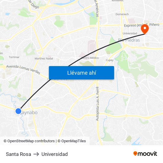 Santa Rosa to Universidad map