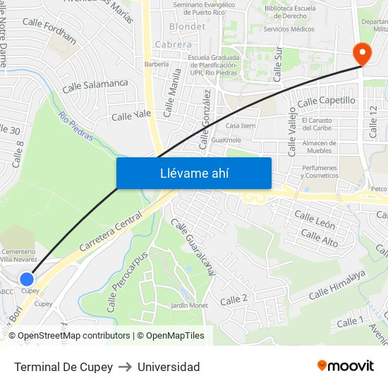 Terminal De Cupey to Universidad map