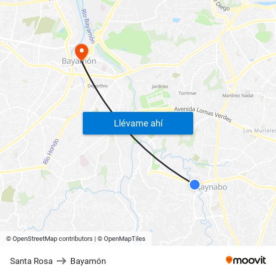 Santa Rosa to Bayamón map