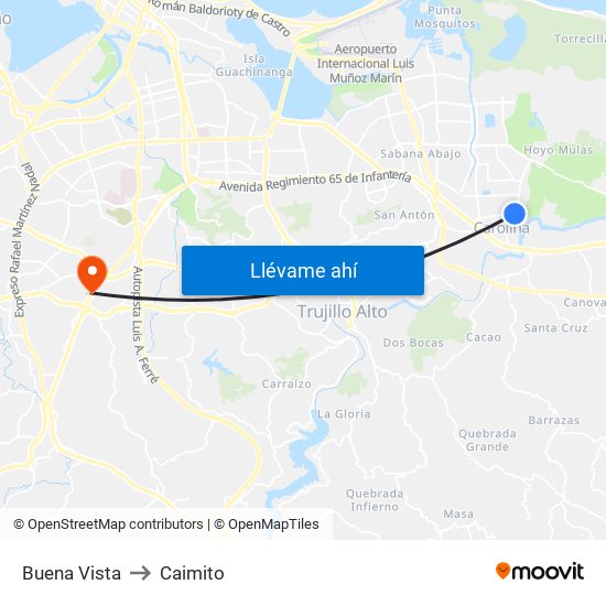Buena Vista to Caimito map