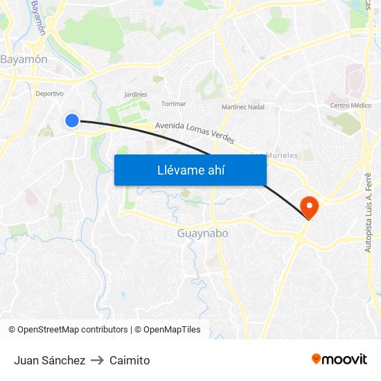 Juan Sánchez to Caimito map