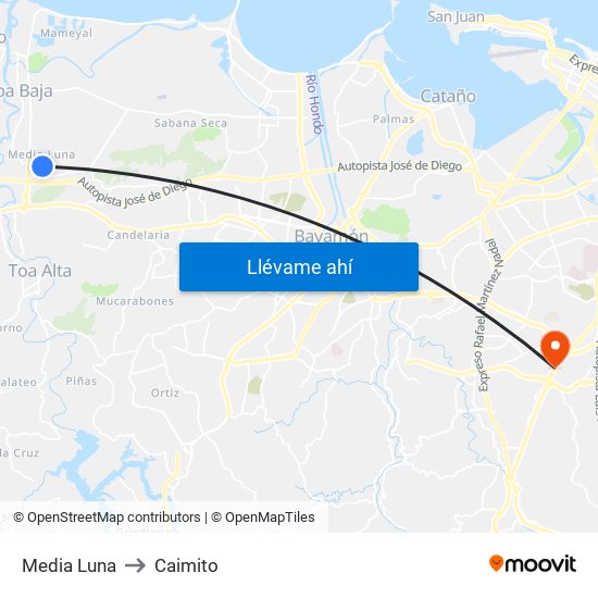 Media Luna to Caimito map