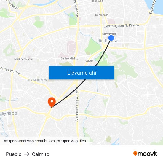 Pueblo to Caimito map