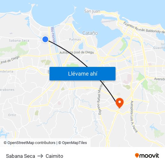 Sabana Seca to Caimito map