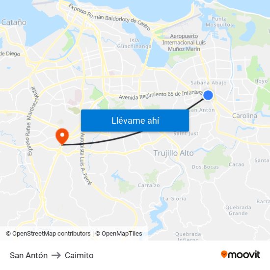 San Antón to Caimito map