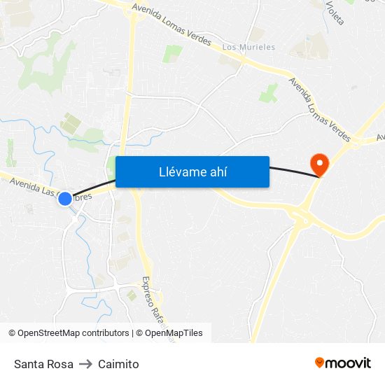 Santa Rosa to Caimito map