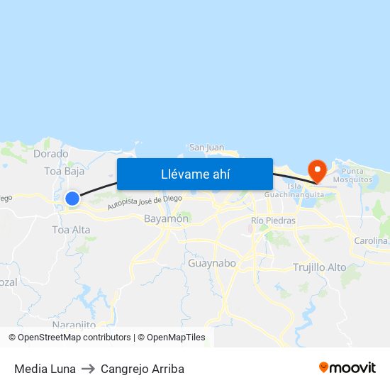 Media Luna to Cangrejo Arriba map
