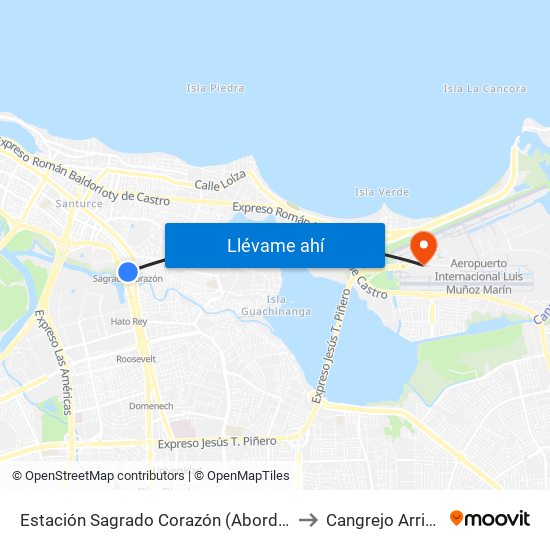 Estación Sagrado Corazón (Abordo) to Cangrejo Arriba map