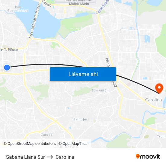 Sabana Llana Sur to Carolina map