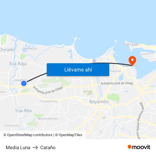 Media Luna to Cataño map