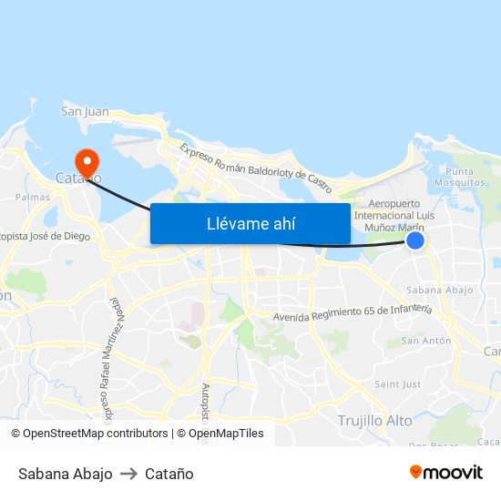 Sabana Abajo to Cataño map