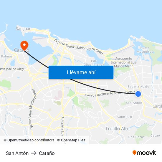 San Antón to Cataño map