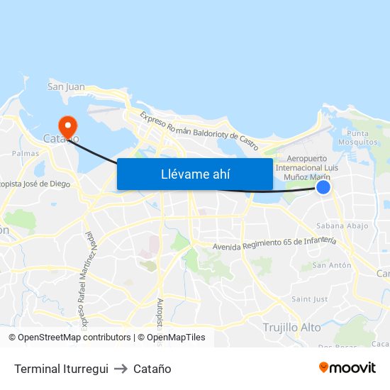 Terminal Iturregui to Cataño map
