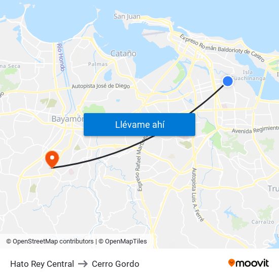 Hato Rey Central to Cerro Gordo map