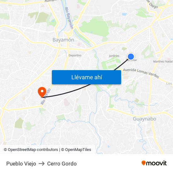 Pueblo Viejo to Cerro Gordo map