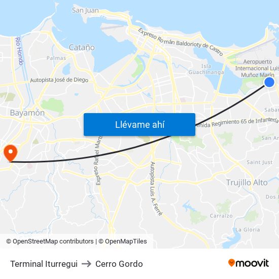 Terminal Iturregui to Cerro Gordo map