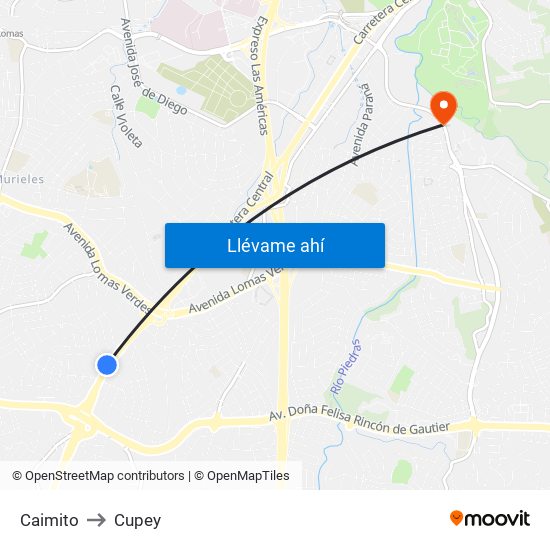 Caimito to Caimito map