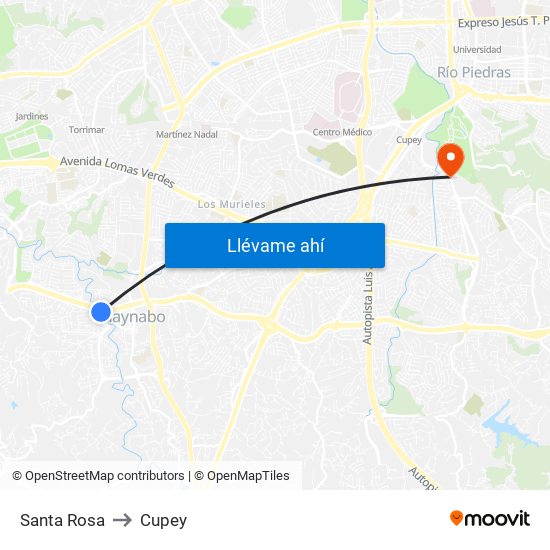 Santa Rosa to Cupey map