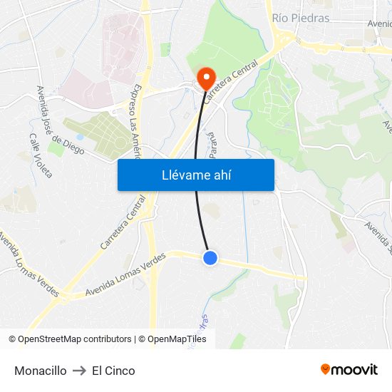 Monacillo to El Cinco map