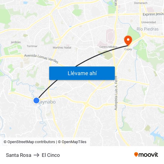 Santa Rosa to El Cinco map