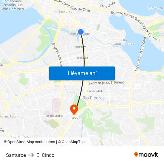 Santurce to El Cinco map